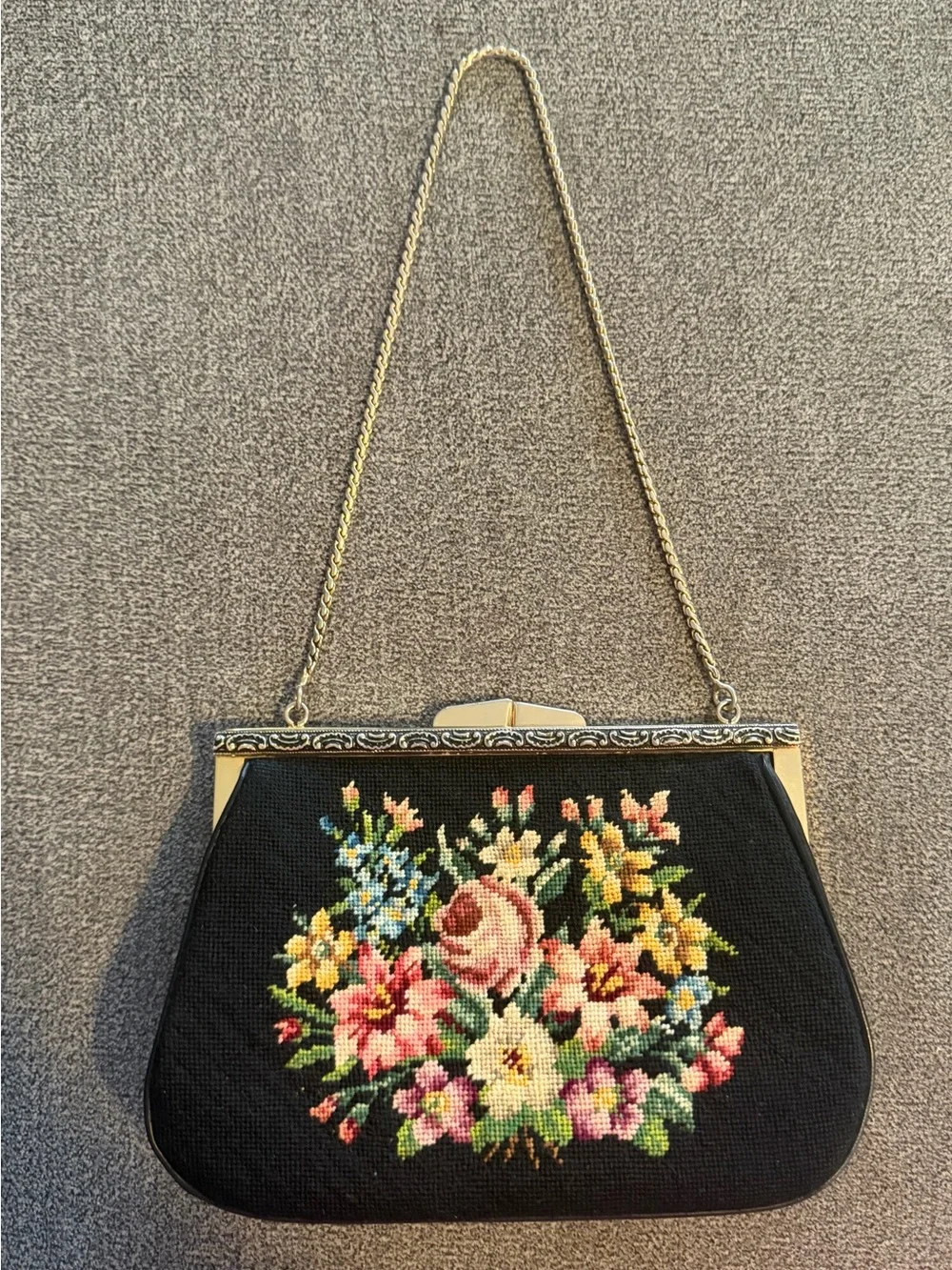 Black Floral Embroidered Evening Bag